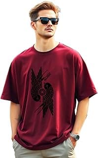 AUSK Mens Loose Fit Oversized Printed Cotton T-Shirts Half Sleeve Drop Shoulder Men Tshirt