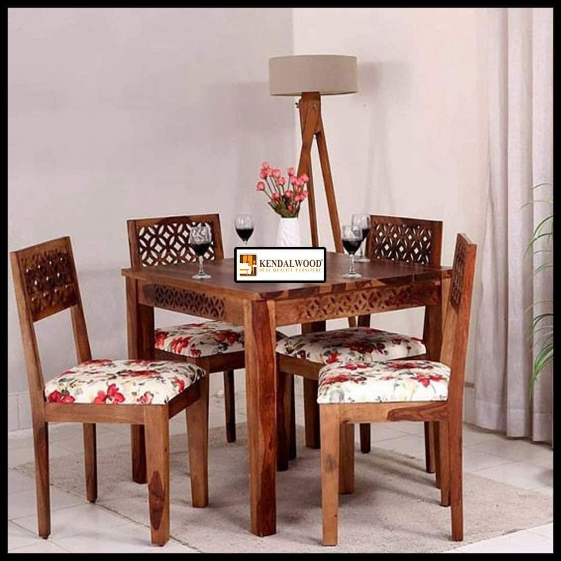 KENDALWOOD™ Furniture | Sheesham Wood 4 Seater Dining Table with 4 Chairs |1 Year Warranty | Finish Color :-Honey Finish with Cushion -DIY(Do-It-Yourself)
