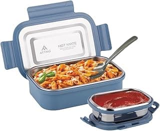 Attro Hotmate Stainless Steel Insulated Airtight Leak-Proof Lunch Box Unbreakable Lid,Snacks Tiffin for Kids,Light Weight,Easy Clean for Office,School,Picnic&Travelling,800 Ml - Pastel Blue, 1 Count