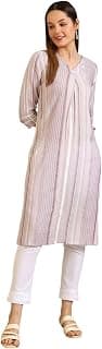 Aurelia Women's Striped Straight Rayon Blend Kurta