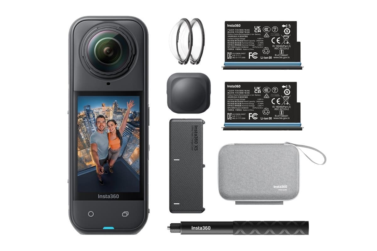 Insta360 X5 Essentials Bundle - Waterproof 8K 360° Action Camera, Leading Low Light, Invisible Selfie Stick Effect, Rugged and Replaceable Lens, 3-Hour Battery, Built-in Wind Guard, Stabilization