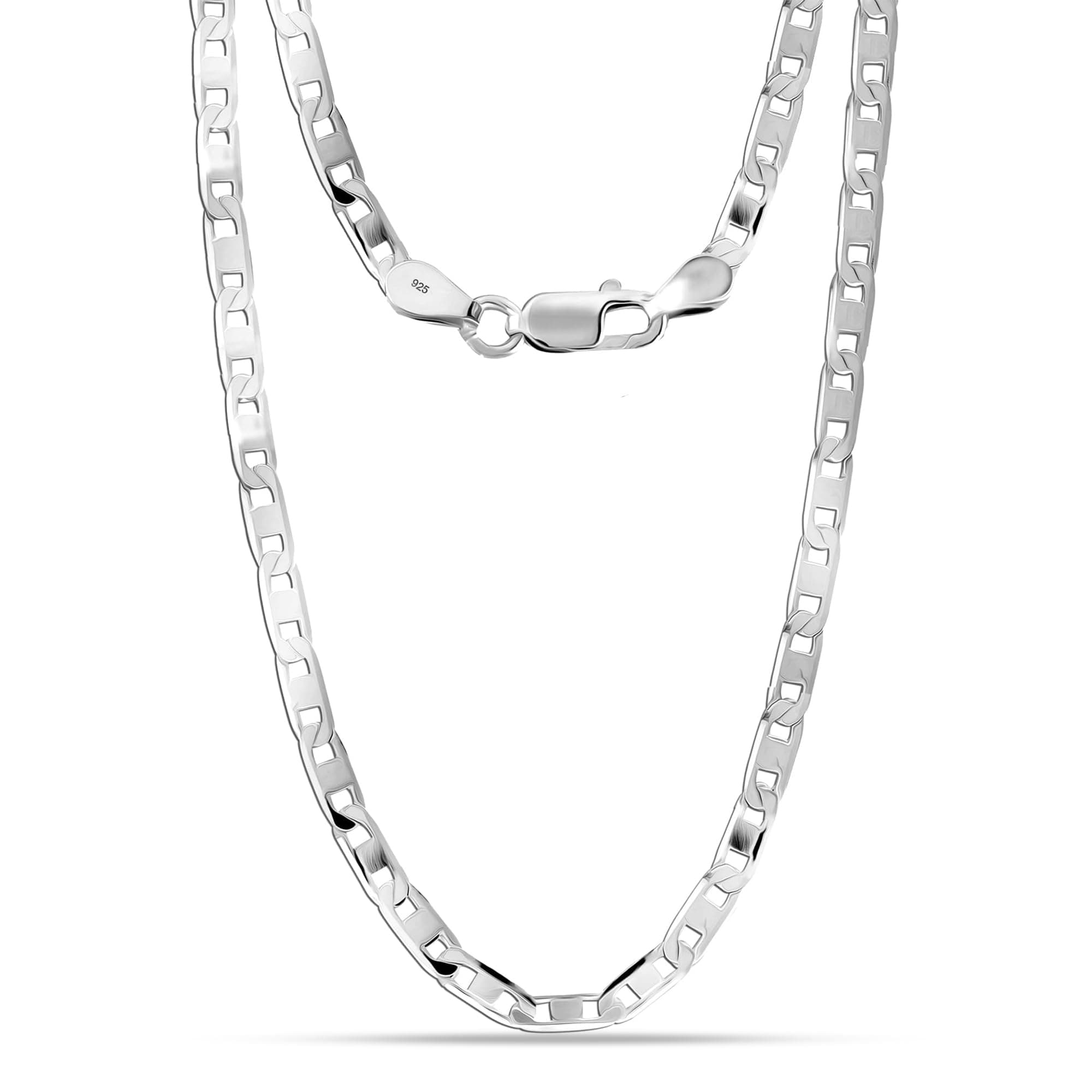 TRUESILVER ACPL Solid 925 Sterling Silver Italian 3 MM, 4 MM Diamond-Cut Solid Flat Mariner Link Chain Necklace for Women Men with Lobster Clasp (20, 22, 24 Inches)