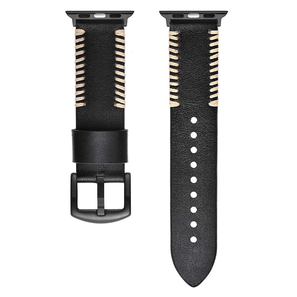 OBOE 42/44mm Premium Genuine Leather Strap Sport Style Replacement Band With Stainless Steel Buckle Compatible with Apple Watch iWatch Series 5/4/3/2/1 (Black)