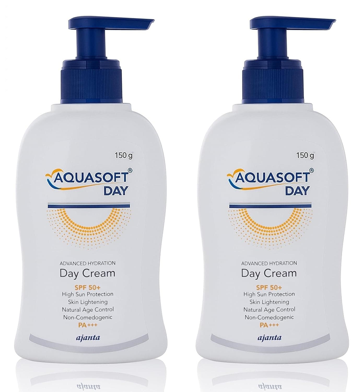 Aquasoft Day Cream SPF50+ PA+++ w/Triple Action care for moisture, sun protection & brightening Formulated with Sodium Hyaluronate, Niacinamide, antioxidants, 150g,Pack of 2
