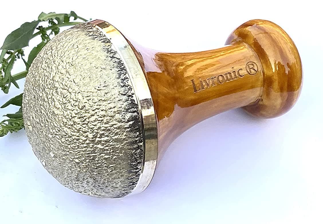 Livronic Bronze Kansa Natural Vatki Cup with Wooden Handle Ayurvedic Manual Detox Foot Massager Relaxation and Deep Cleaning Ancient Indian Technique Ayurvedic Kansa Vatki Foot Massage (NATURAL)