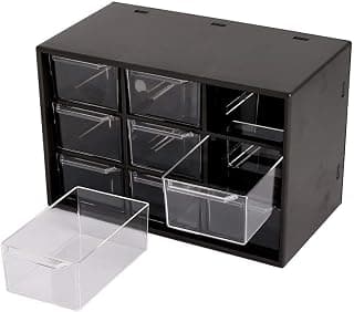 Multi Drawer Storage Organizer Box | small 9 Compartment Plastic Mini Drawer Cabinet for Jewelry, Screws, Craft & Small Items (BLACK & WHITE)