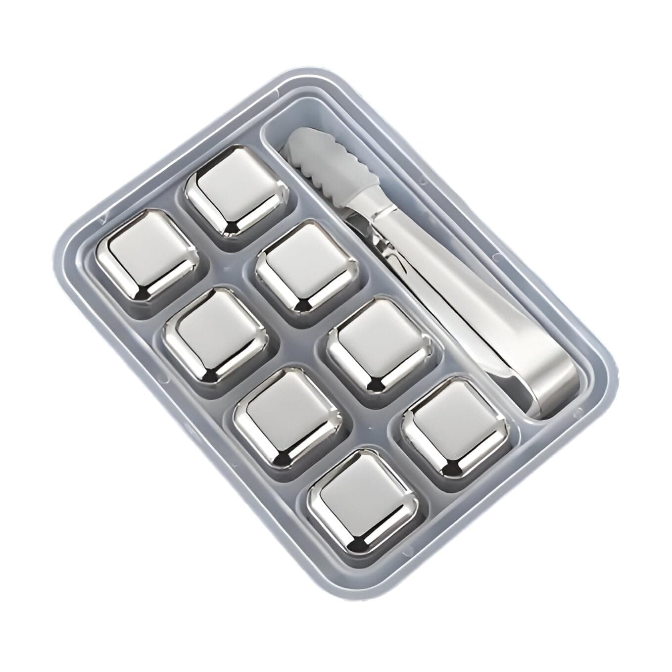 8-Pack Stainless Steel Whiskey Stones with Tongs & Container - Reusable Ice Cubes for Chilling Red Wine, Whiskey, Cocktails & More - Food-Grade Safe