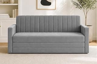 Modern Three Seater Sofa Bed with Armrest, Velvet Fabric Couch for Living Room, Space Saving Foldable Sleeper Sofa, (Grey-Color)