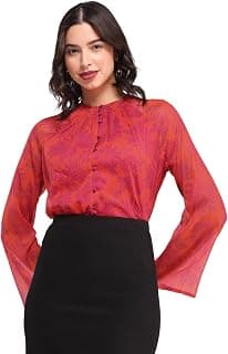 FableStreet Chiffon Round Neck Top - Orange