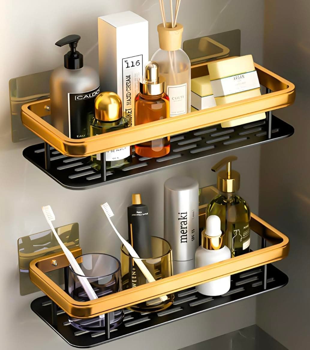 Nieifi KIMEE2 Pcs Aluminum Wall Mounted Bathroom Organiser | Floating Shelf for Wall for Bathroom Cabinet | Multifunctional Large Capacity Bathroom Rack | Bathroom Shelf for Wall