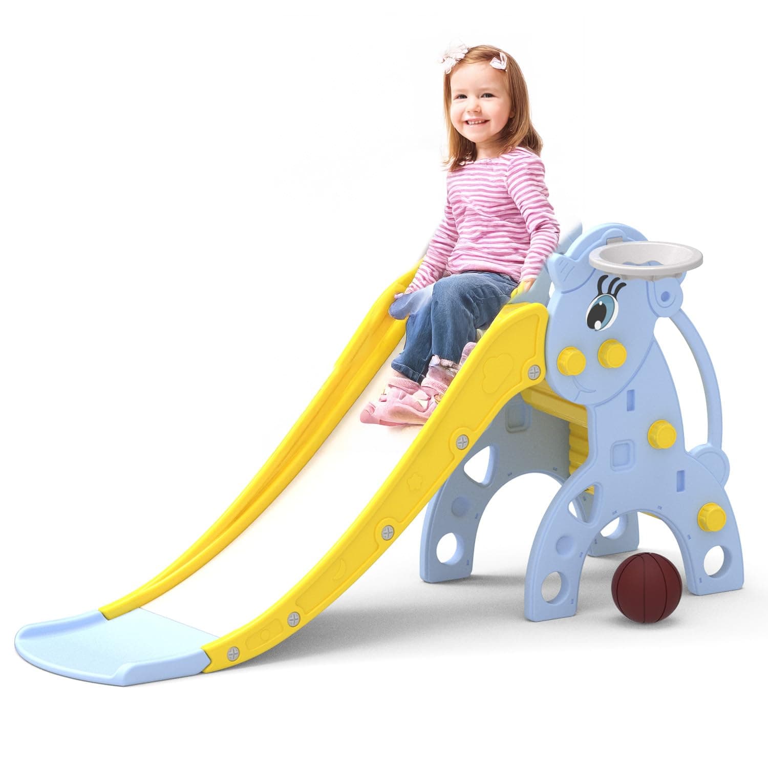 Lifelong Cuppy Unicorn Slide with Basketball for Kids 2-7 Yrs | Toddler Playset with Basketball Hoop | Portable & Durable Smooth Slider for Indoor Outdoor Play, Easy to Assemble (LLCKS04)