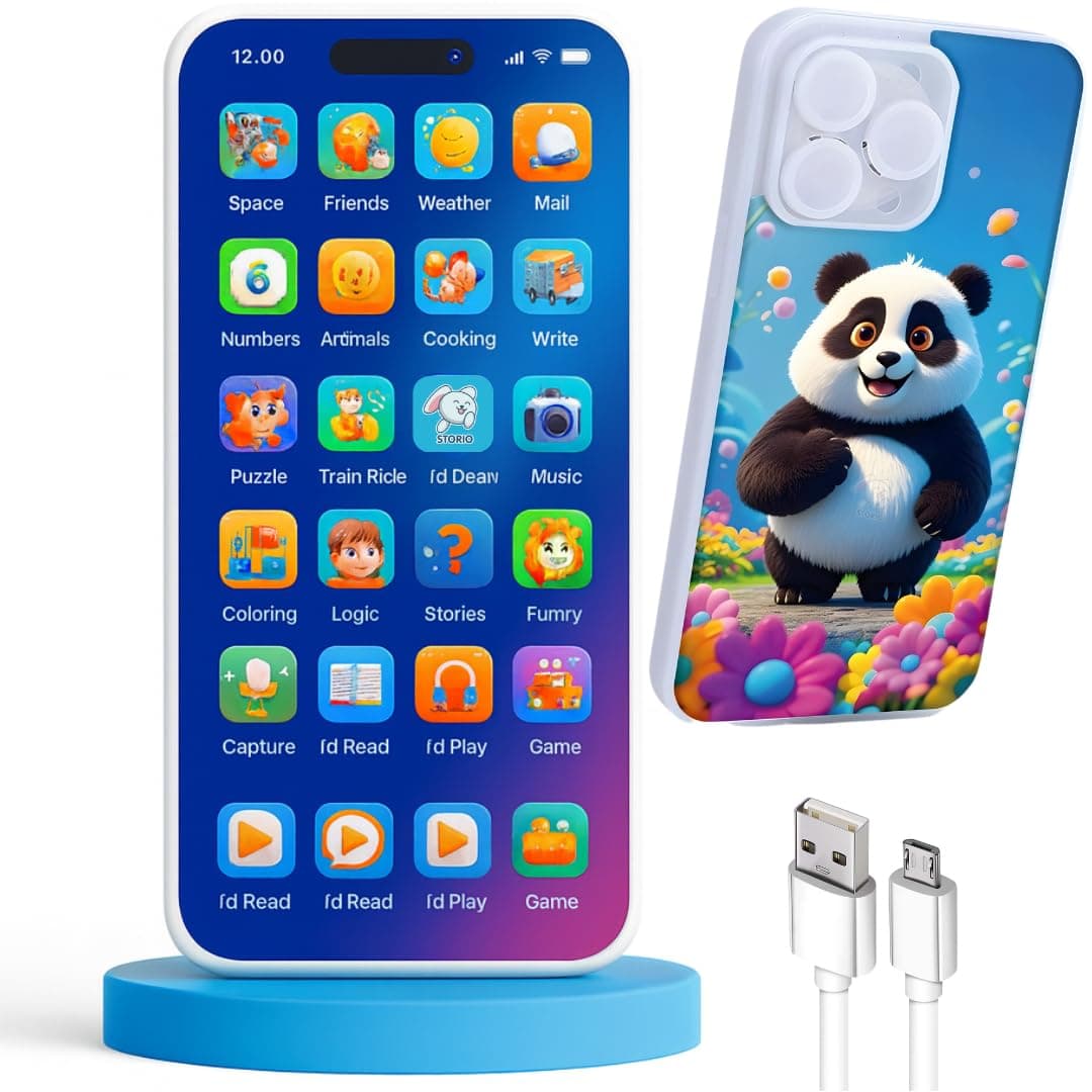 MiniExplorer Educational Flash Cards Phone Toy for Kids | Rechargeable Talking Smart Mobile with 24 Learning Modes | Math, Words, Animals & More | Boys Girls Age 2-12 | Birthday/Christmas Gift