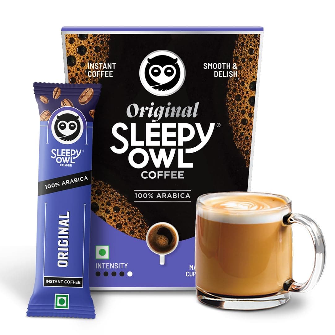 Sleepy Owl Original Freeze Dried Coffee Sachets | 20g - Pack of 10 x 2g Instant Coffee Powder Sachets | 100% Arabica Beans | Aromatic Coffee Pouch | Rich & Smooth | Easy to Use & Carry