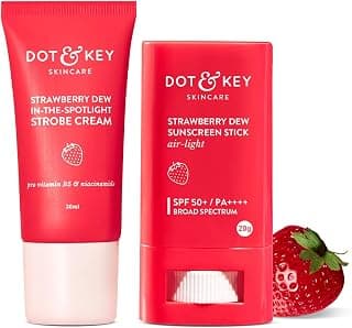 DOT & KEY Strawberry Dewy Sunscreen Stick & Strobe Cream All SkinAll Skin Combo (2 Items In The Set),50 SPF