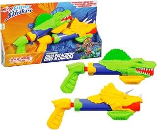Nerf Super Soaker DinoSquad Dino Splashers 2 Water Blasters - Set of 2 Water Blasters - Pichkari for Outdoor Water Games, Branded Toy Pichkari for Holi Festival, Kids 6+