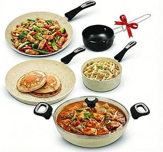 Impex 6 Pcs Nonstick Granite Cookware Set | 3 mm Thickness | Induction Bottom Cookware, Non Stick Cookware Set of Frypan, Kadai, Tawa, Tadka and Milk Pan | 1 Year Warranty