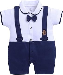 BABY GO Baby Boys & Baby Girls Cotton Romper | Half Sleeve Polo Collar Jumpsuit | Newborn Infant Summer Outfit with Button Closure | Soft Breathable Playsuit | Stylish Print One Piece Dress