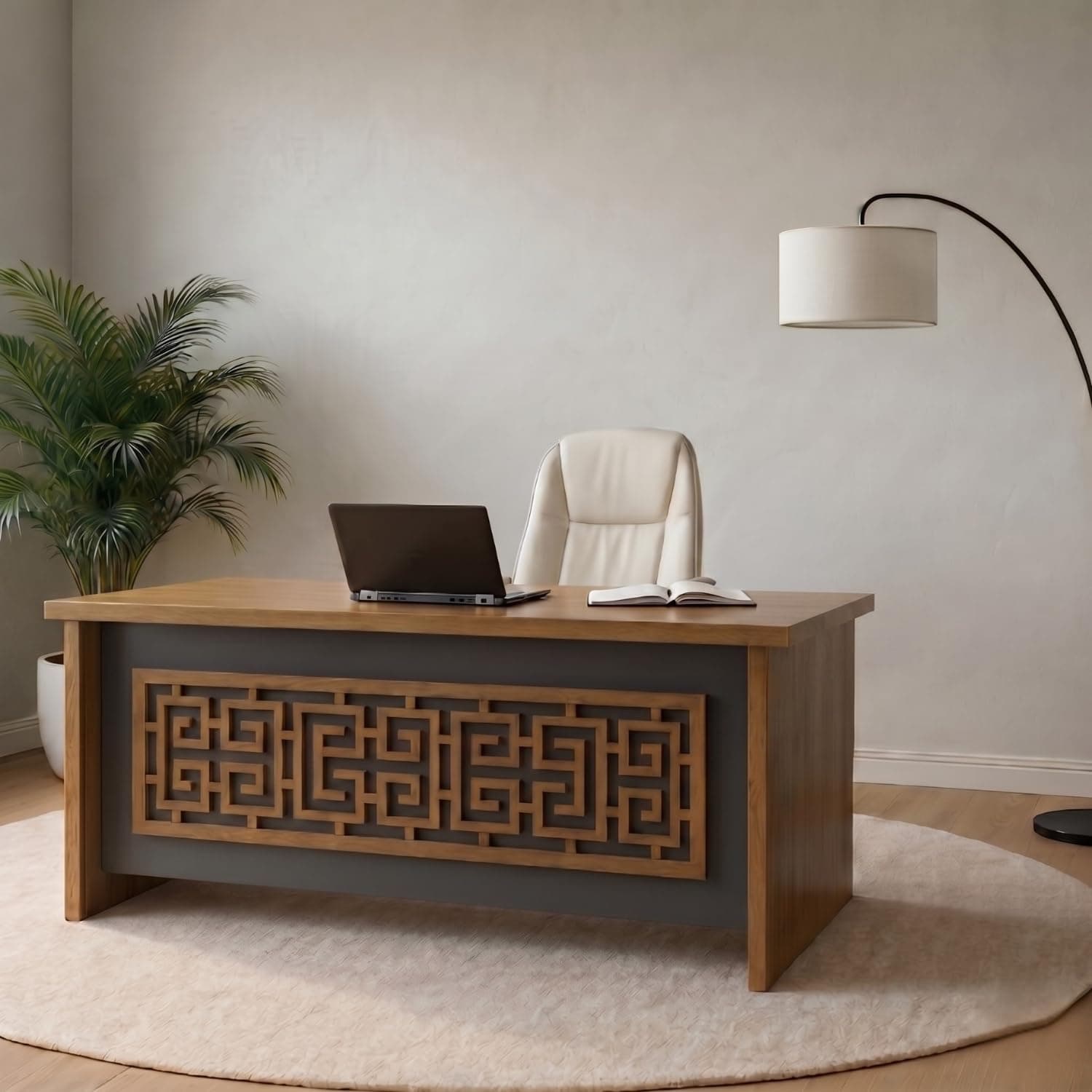 TEKAVO Oris Executive Desk for Office & Home | Boss Table | Director Table for Office | Wooden Manager Cabin Desk | Without Storage Unit | 120cm Long | 25mm Thick Table top