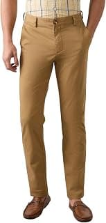 Park Avenue Men's Regular Fit Mid Rise Neo Fit Cotton Blend Solid Pattern Flat Front Casual Chinos