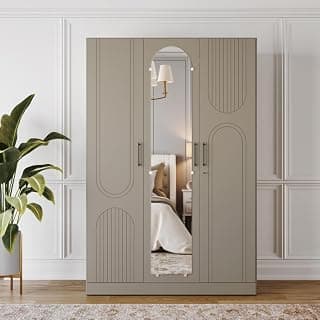 Wakefit Wardrobe for Bedroom | 3 Yr Warranty | Cupboard for Bedroom, Almirah, Wooden Wardrobe,Comes with LED light, Storage Drawer, Mirror & Hanger, Density:680–750 kg/m³, Free Installation(Tyrian-CB)