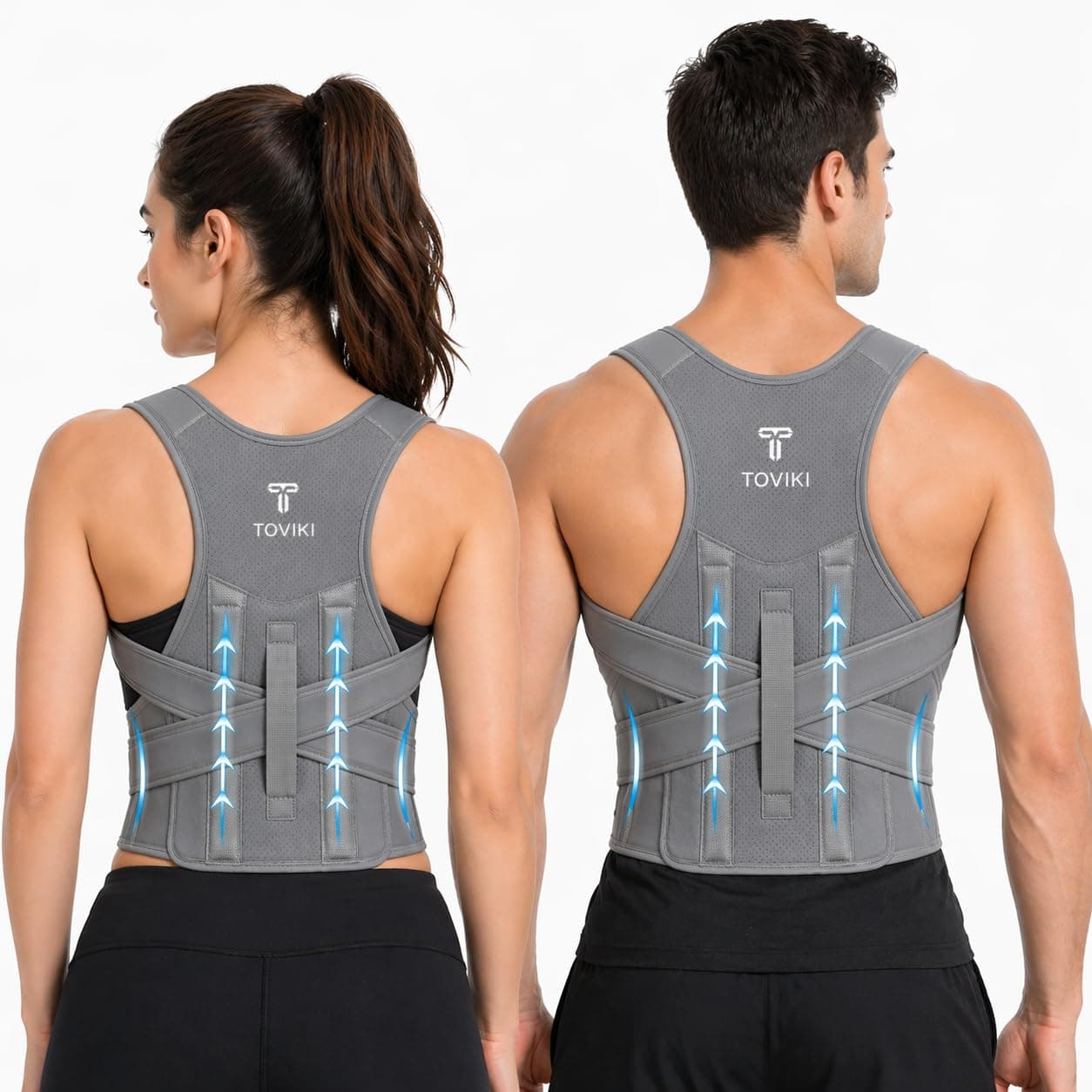 TOVIKI Posture Corrector Belt for Men & Women | Adjustable Back Brace | Upper Back & Shoulder Support | Neoprene Spine Corrector Belt | Relieves Back Pain, Neck Hump & Rounded Shoulders | Universal Size (28–52") ( Grey )