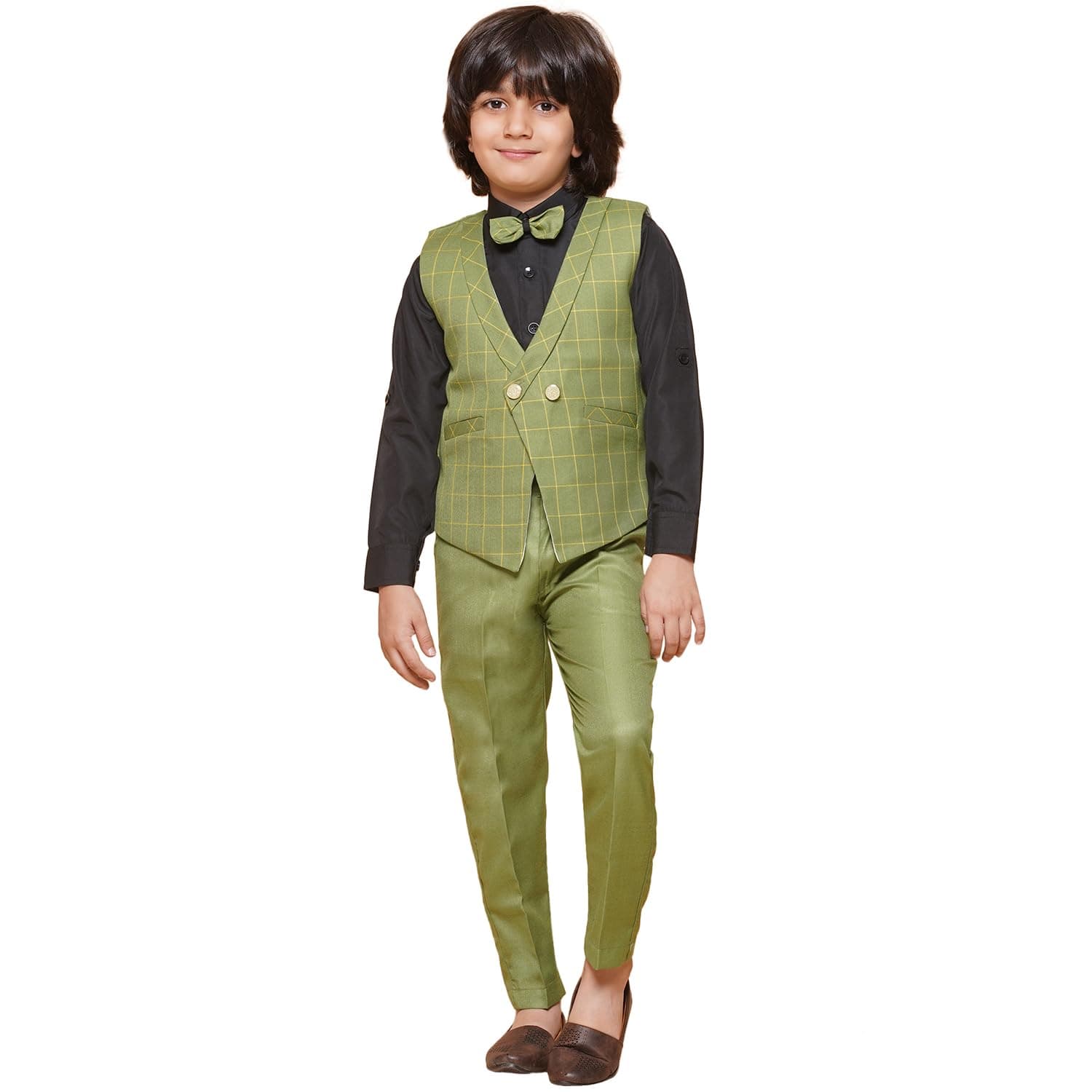 AJ DEZINES Kids Cotton Blend Checkered Clothing Suit Set For Boys With Waist Coat