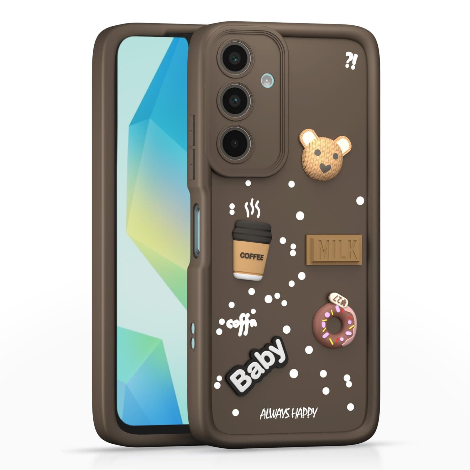Amazon Basic Back Cover for Samsung Galaxy A16 5G | Cute Fun Cartoon 3D Bear Silicone Full Body Protection Bumper Cover (Brown)