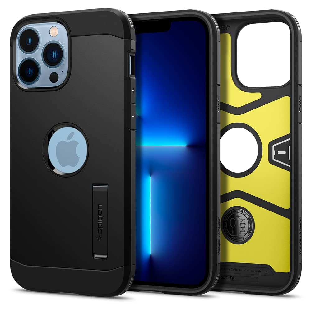 Spigen Tough Armor Back Cover Case for iPhone 13 Pro Max, Dual-Layer Extreme Protection, Integrated Kickstand - Polycarbonate + TPU | Black