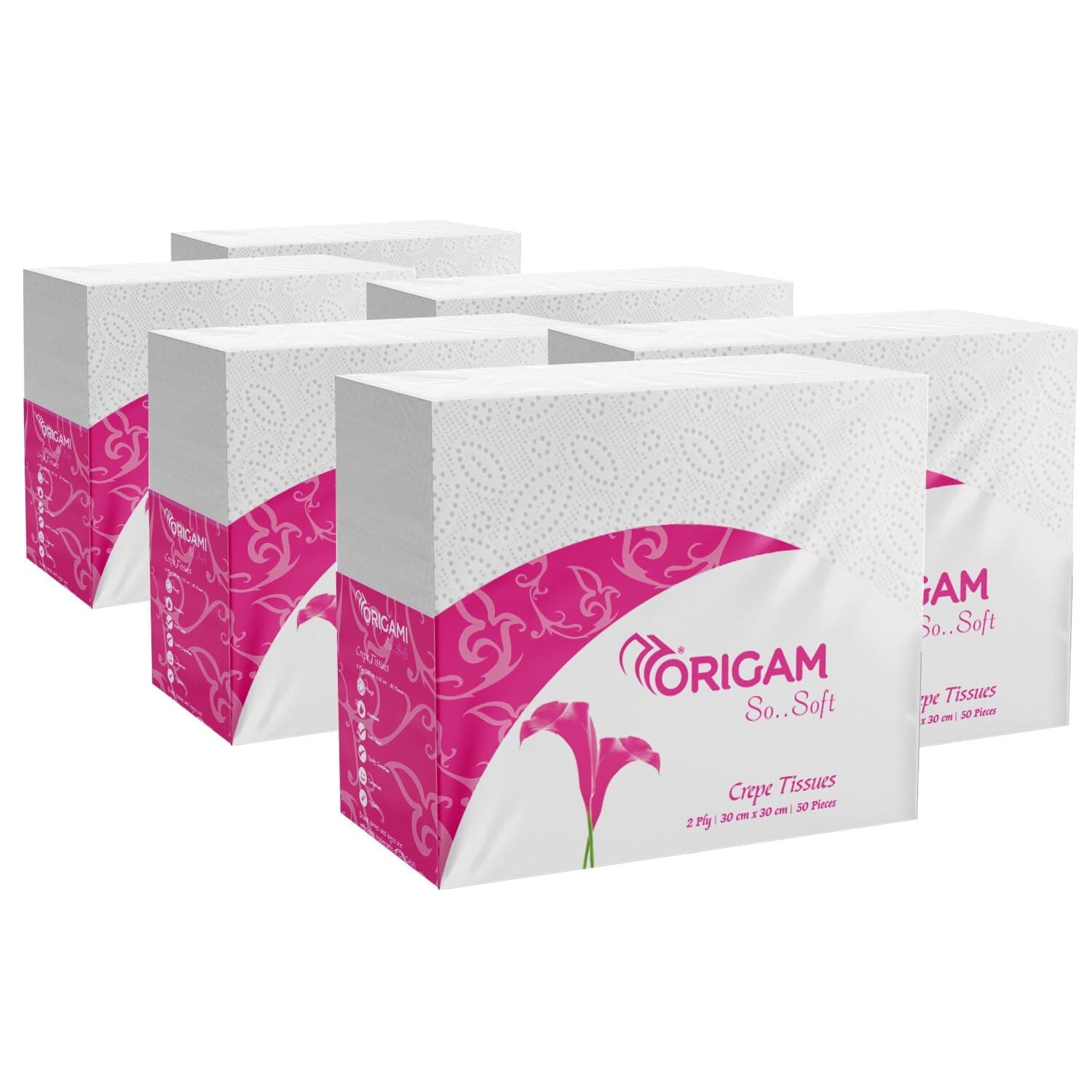 Origami 2Ply So Soft Paper Napkins | Tough, Super Absorbent Multipurpose Tissue | Food Contact Safe, Ideal for Snacks, Parties & Daily Use - White Pack of 6 (50 Pulls Per Pack, Total 300 Sheets)