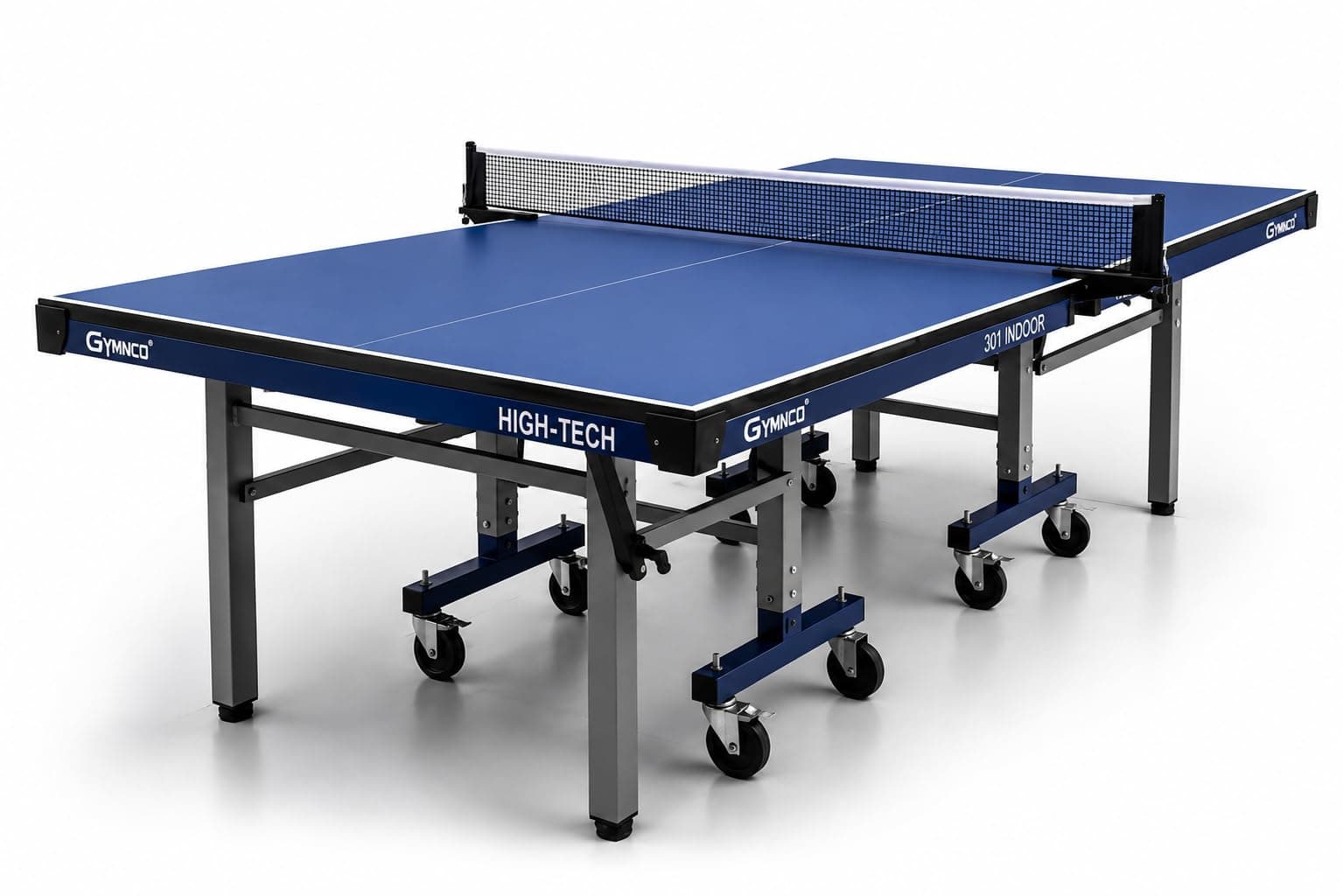 GYMNCO 25MM Robust HIGH TECH Table Tennis Table with 100 MM Wheel (Top 25 mm Laminated Compressed & Free TT Table Cover + 2 TT Racket & Balls), Blue Top