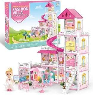 Princess Doll House for Girls Toddlers 4 Story 10 Rooms Playhouse with Dolls Toy Figures, Furnitures, Accessories, Doll House Toys Gift for Kids Gift for for 3 4 5 6 7 8 9 10 Year Old
