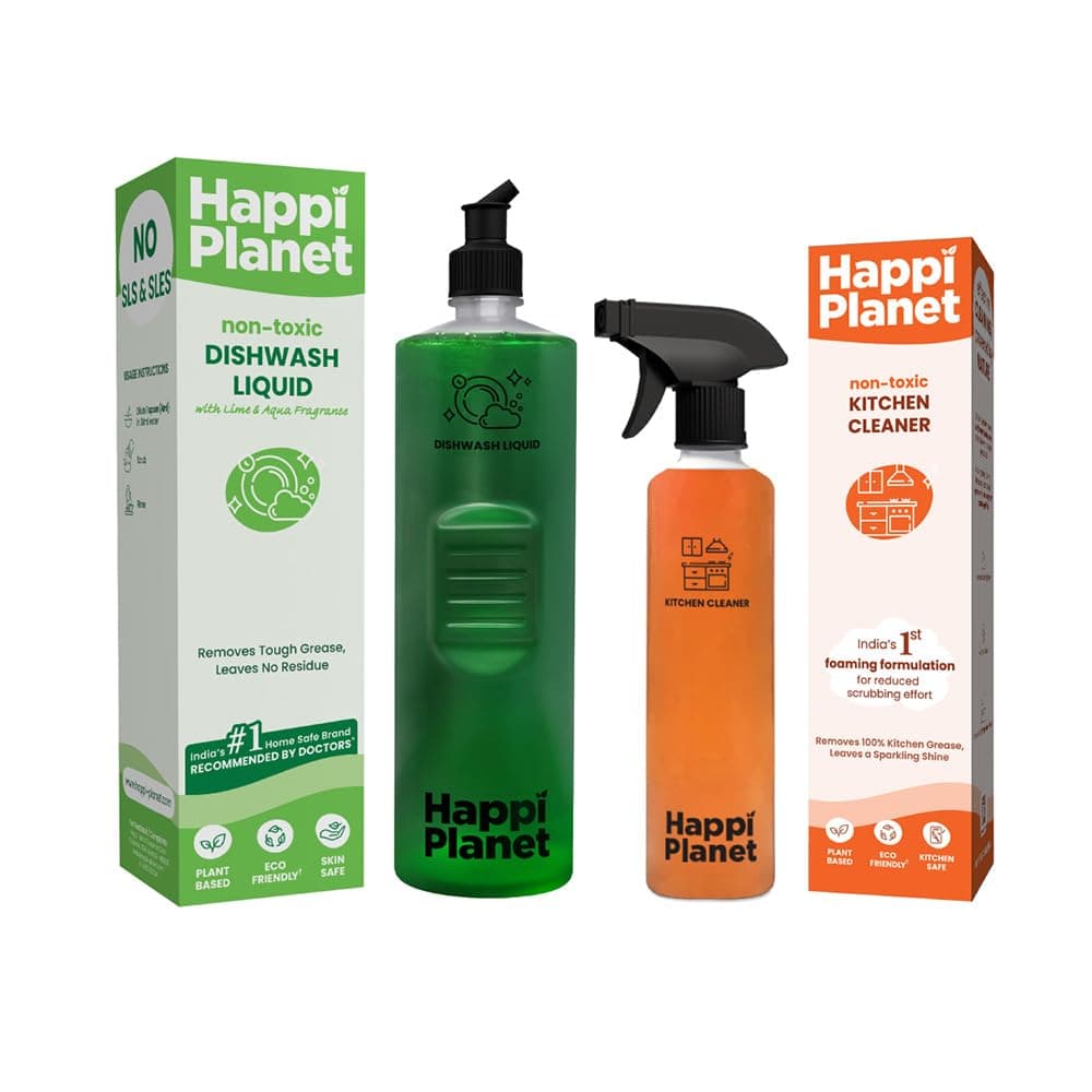 Happi Planet Dishwash Liquid & Kitchen Cleaner Combo | Complete Kitchen Cleaning Solution | Natural, Non-Toxic, Eco-Friendly | Powerful Grease Removal for Dishes & Surfaces (Stoves, Chimneys etc.)