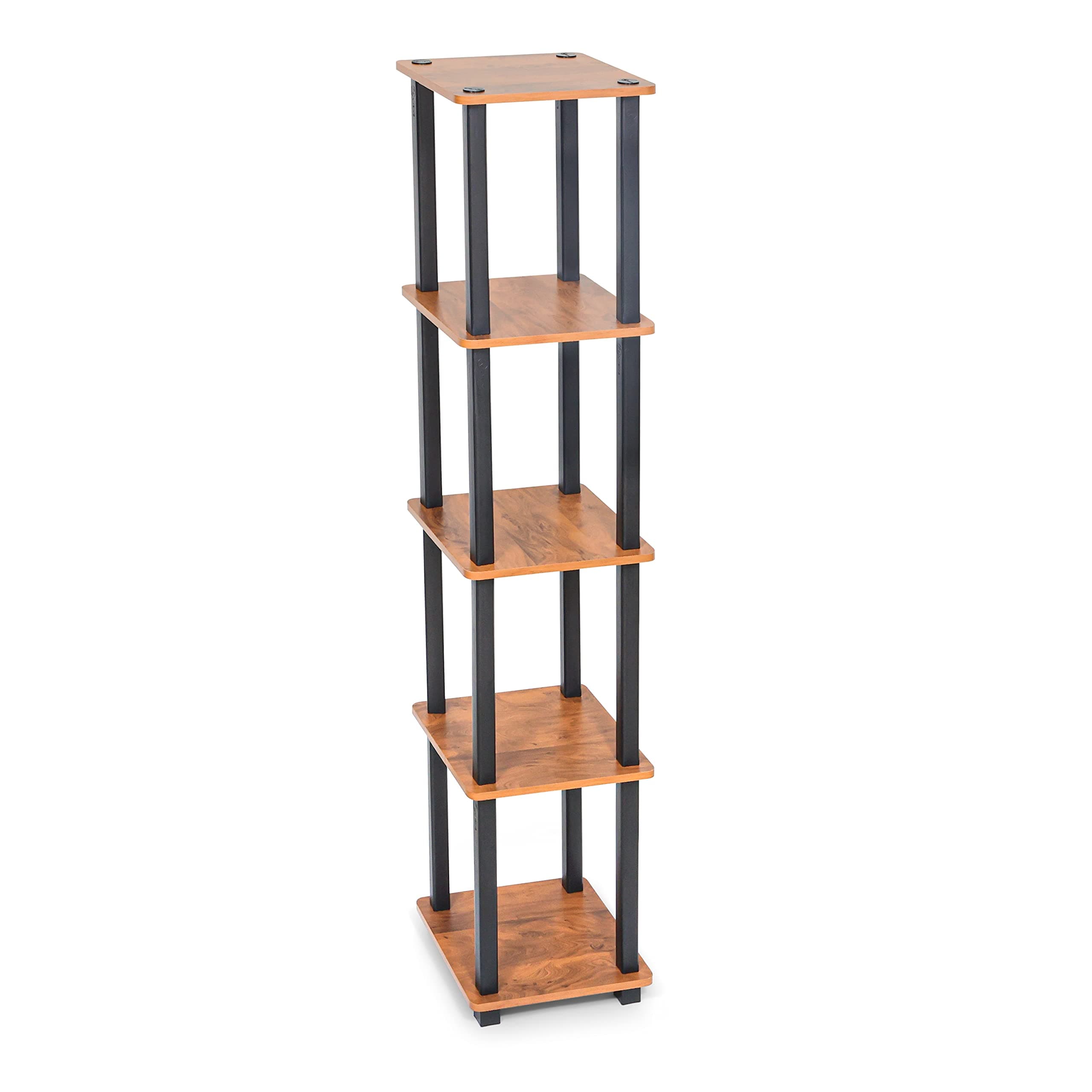 Livzing Turn-N-Tube 5 Tier Wooden Bedside Table for Bedroom-Multipurpose Table for Living Room-Wall Corner Bookshelf-Standing Rack Tiered Shelf Space Saving Organizer-Brown