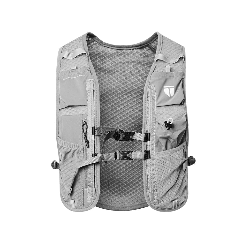 TEGO Pacer Trail Hydration Vest | Hydration Pack for Running & Hiking | Adjustable Running Vest with Storage, Reservoir Pouch & Reflective Details | Compatible with Soft Flasks & 2L Bladder (Grey)