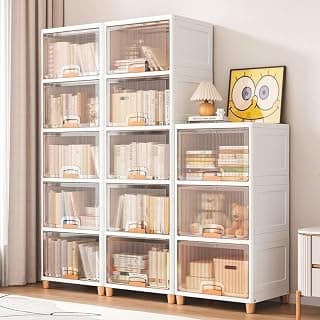 URBAN LUXY Foldable Plastic Rack for Storage/Kitchen Cupboard/Sturdy Wardrobe for Clothes/Multipurpose Storage Organizer/Closet for Bedroom/Living Room/Laundry (Big Cupboard Rack -Transparent, 6PCS)
