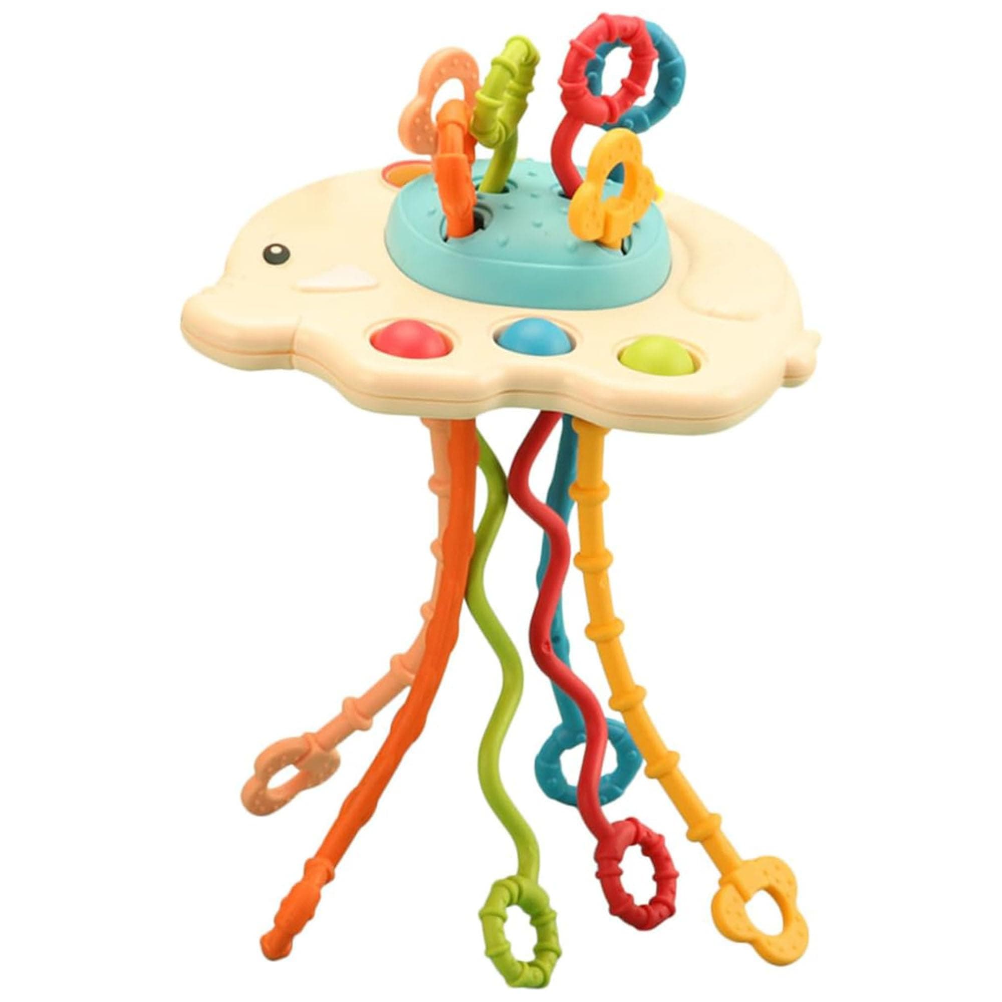 Kidology Elephant Pull String Sensory Toy | Teething Toy for Babies 6+ Months | Montessori Fine Motor Skills | Food Grade Silicone | Gift for Baby Boy Girl Toddler, Multicolor