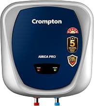Crompton Amica Pro 15L 5‑Star Storage Water Heater (Geyser) | Glassline Tank for Hard Water | Free Installation | 8 Bar High‑Rise Pressure | 5‑Level Safety | Rust‑Proof Body | 2kW Fast Heating