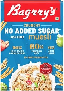 Bagrry’s No Added Sugar Muesli 500g | 0% Added Sugar | 90% Whole Grains | High Fibre & Protein | Plant-Based Breakfast Cereal | No Nuts, No Corn Flakes | Ideal for Diabetics & Weight Management | No Preservatives