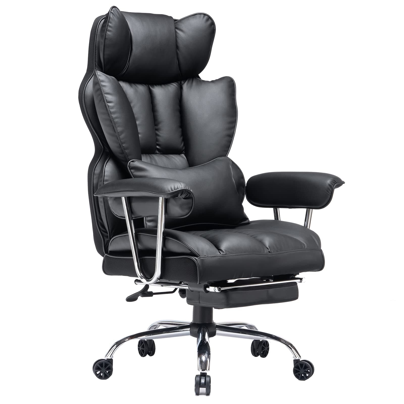 Efomao Desk Office Chair Big High Back Chair PU Leather Computer Chair Managerial Executive Swivel Chair with Lumbar Support (Black)