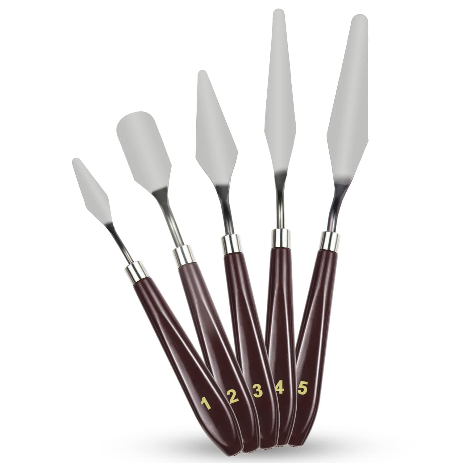 OFIXO Painting Knifes Spatula Palette Knife Oil Painting Accessories Color Mixing Set, 5-Pieces, Brown