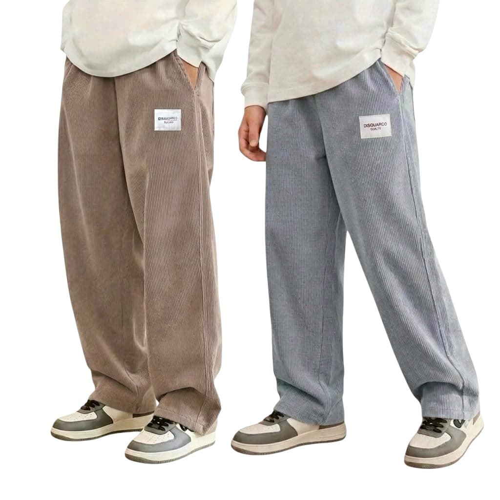 Lymio Junior's Pants for Boys | Relaxed Fit Casual Baggy Corduroy Trousers | Boys Wide Leg Streetwear (SSK-08-10)