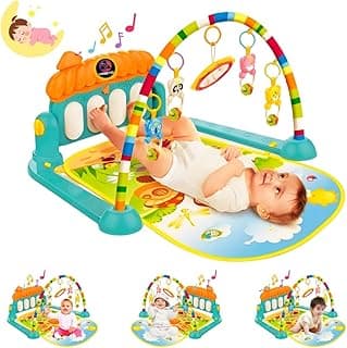 VEBETO Play Gym for Babies 0 to 12 Months (1 Year Warranty) Musical Piano Keyboard Activity Play Mat for Kids Newborn Fitness Rack Hanging Rattles Lights Tunes Music for Baby Boys Girls