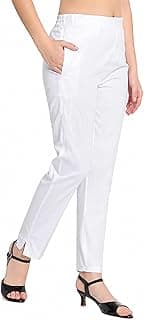BLUE STAR SHARK Stretchable Cotton Lycra Cigarette Pants | Versatile and Stylish Women's Pants | Comfortable Slim Jeggings | Ankle Length Straight Trousers for Office, Formal, Casual Wear