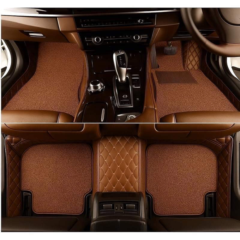 Sinex 7D car mat Full Set for Tata Punch EV (Model:2024-2025) || Luxury Leather Double Car Floor Mat Complete Set || 100% Waterproof and Washable || Color : Coffee