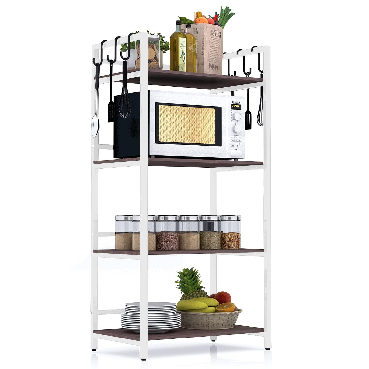 wow craft 4-Layer Multipurpose Storage Stand | Floor-Mount Shelf for Kitchen, Office & Kids' Room | Sturdy White Metal Frame with Engineered Wood Shelves | Spacious & Durable (130x60x40 cm)