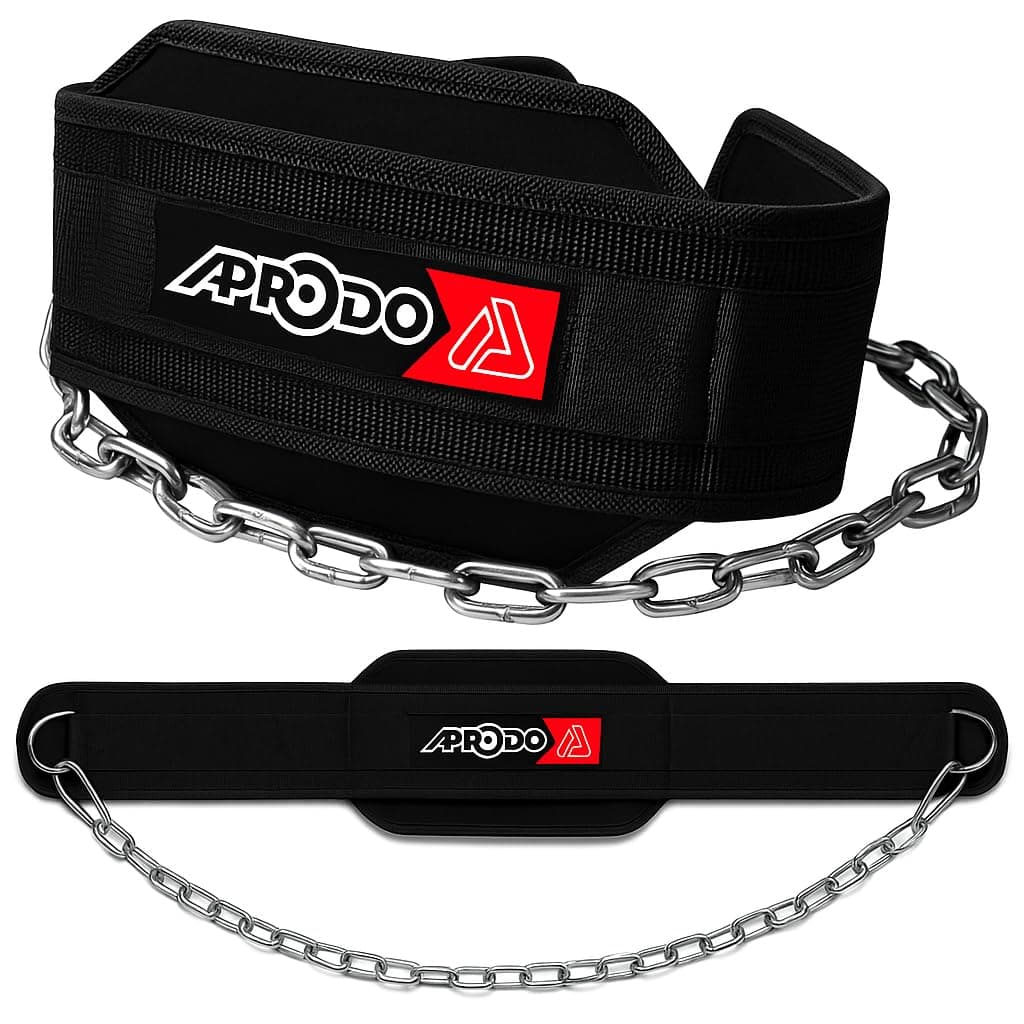 APRODO Gym Dip Belt for Weight lifting with Steel Chain 36" - Black (Free Size) | Heavy Duty Steel Chain Dip Belt | Gym Belt for Weightlifting | Gym Belt for Weighted Pullups, Dips, Crossfit, Powerlifting, and Strength Training