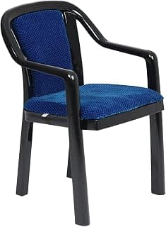 Nilkamal Plastic Chair for Living Room with Arm & Cushion | 3 Year Warranty | for Home, Living Room, Outdoor | Iron Black & Blue Colour | Signature
