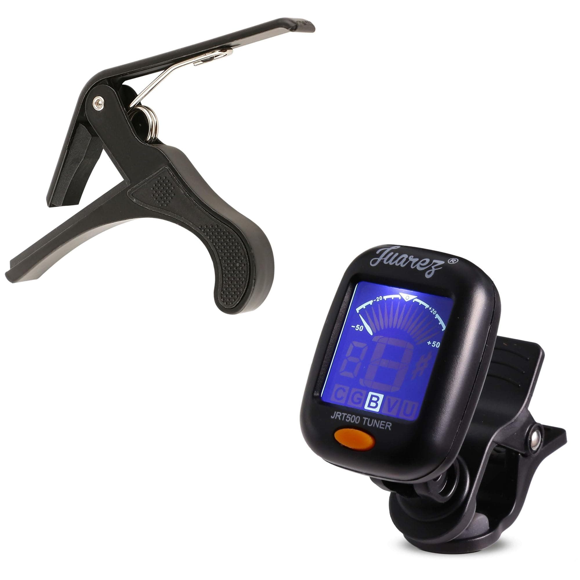 Juârez One Handed Trigger Guitar Metal Capo Quick Change Combo With Premium Guitar/Ukulele Tuner