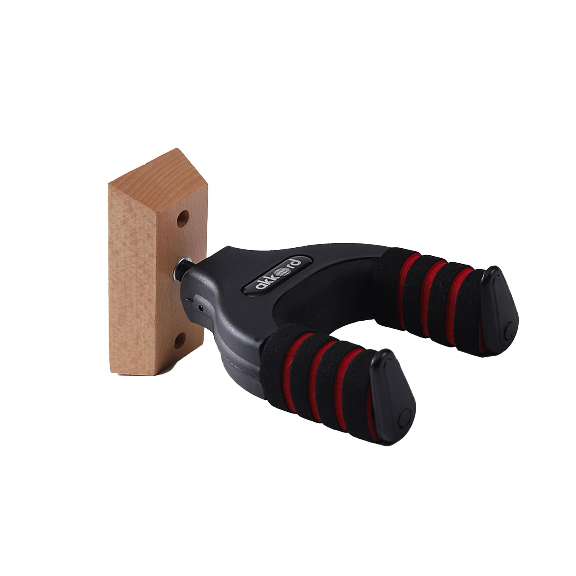 AKKORD Auto Lock Guitar Wall Hanger – Wooden Base with Anti-Skid Sponge Grip, Universal Wall Mount for Acoustic, Electric & Bass Guitars – Secure Auto-Locking Hook Display Holder