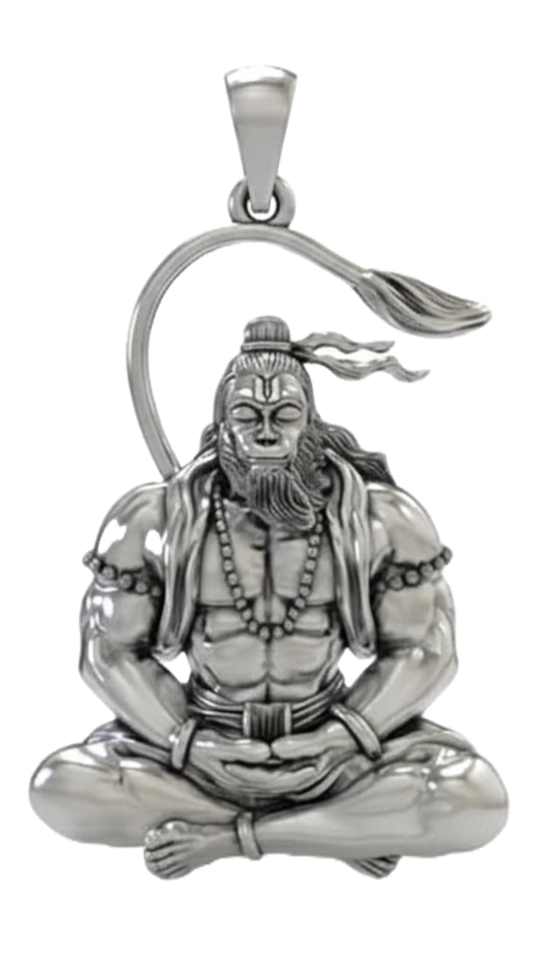 Kailash Creation Unisex Stainless Steel_Silver Hanuman Ji Pendant Necklace – Lord Mahabali, Meditation Pose, Gada Design, Bajrang Bali, Veer Hanuman & Devotional Face Locket with 24 Inch Chain for Men & Women